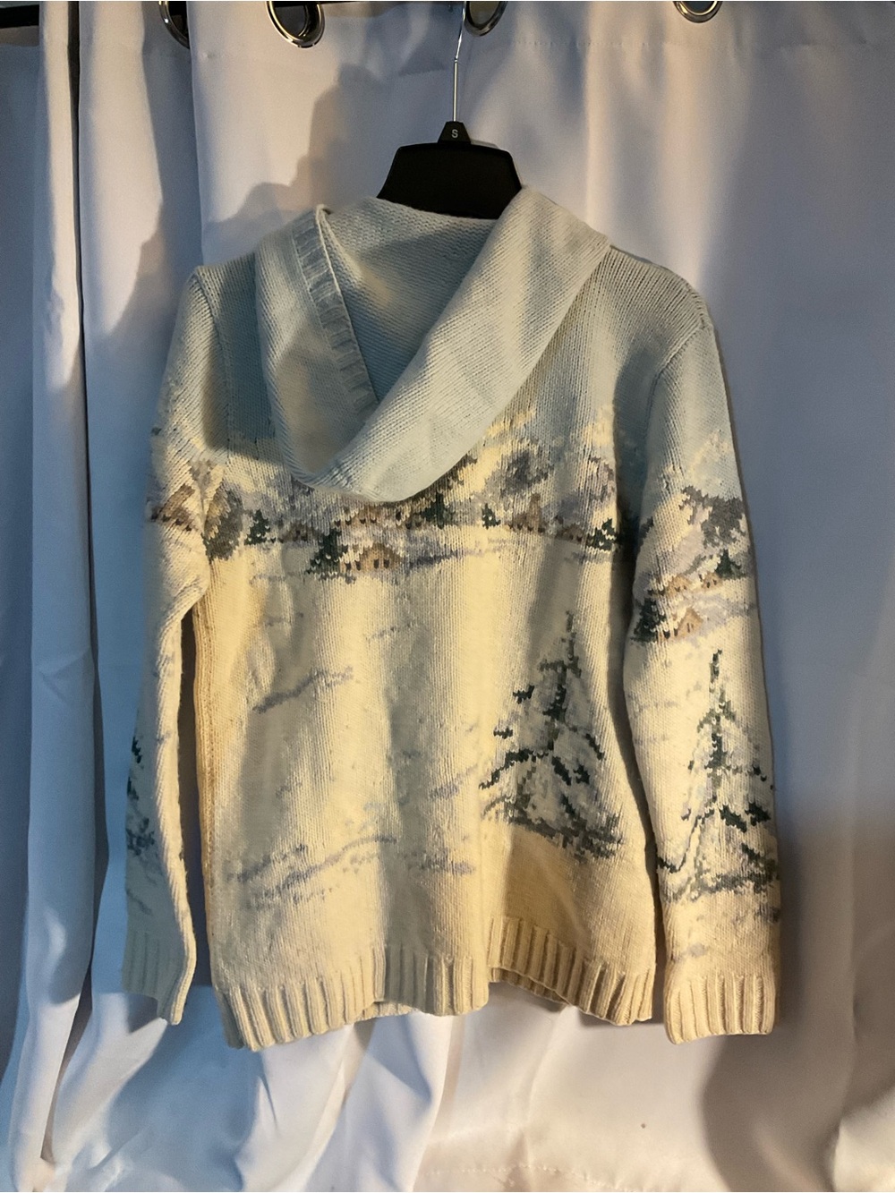 Ralph Lauren Cream Vintage Winter Scene  Zip-Neck Hooded Sweater - Picture 2 of 3